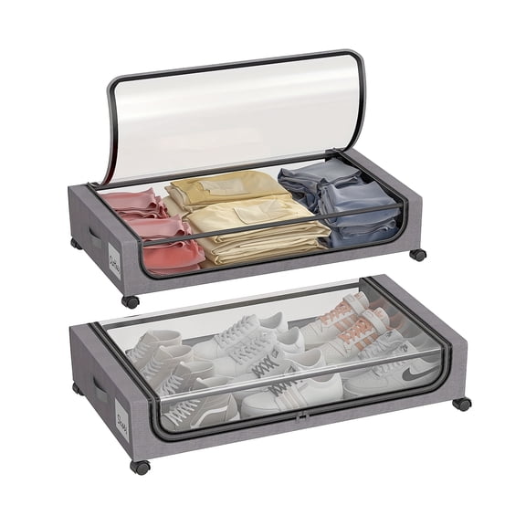 Set of Two/Spacious Under-Bed Storage Containers with Wheels/Each Holding 120 Liters/Transparent Lids And Labels/Ideal for Organizing Clothes, Shoes