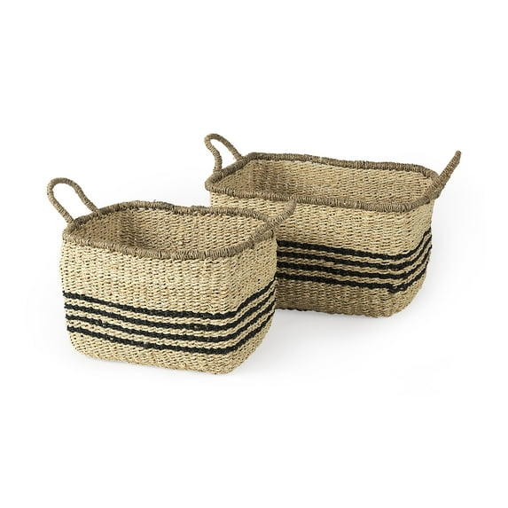 Set of Two Striped Wicker Storage Baskets