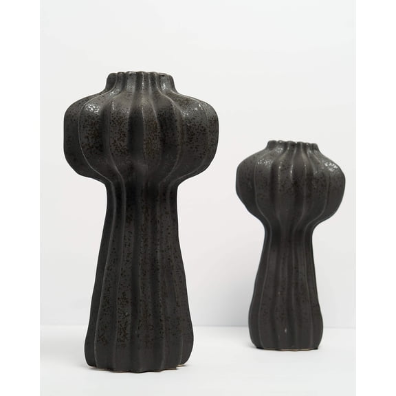 Aria Home Set of 2 Tall Textured Ceramic Flower Vases Black Home Decor Accent Style
