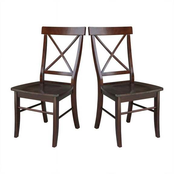 Set of Two X-Back Chairs with Solid Wood Seats in Rich Mocha