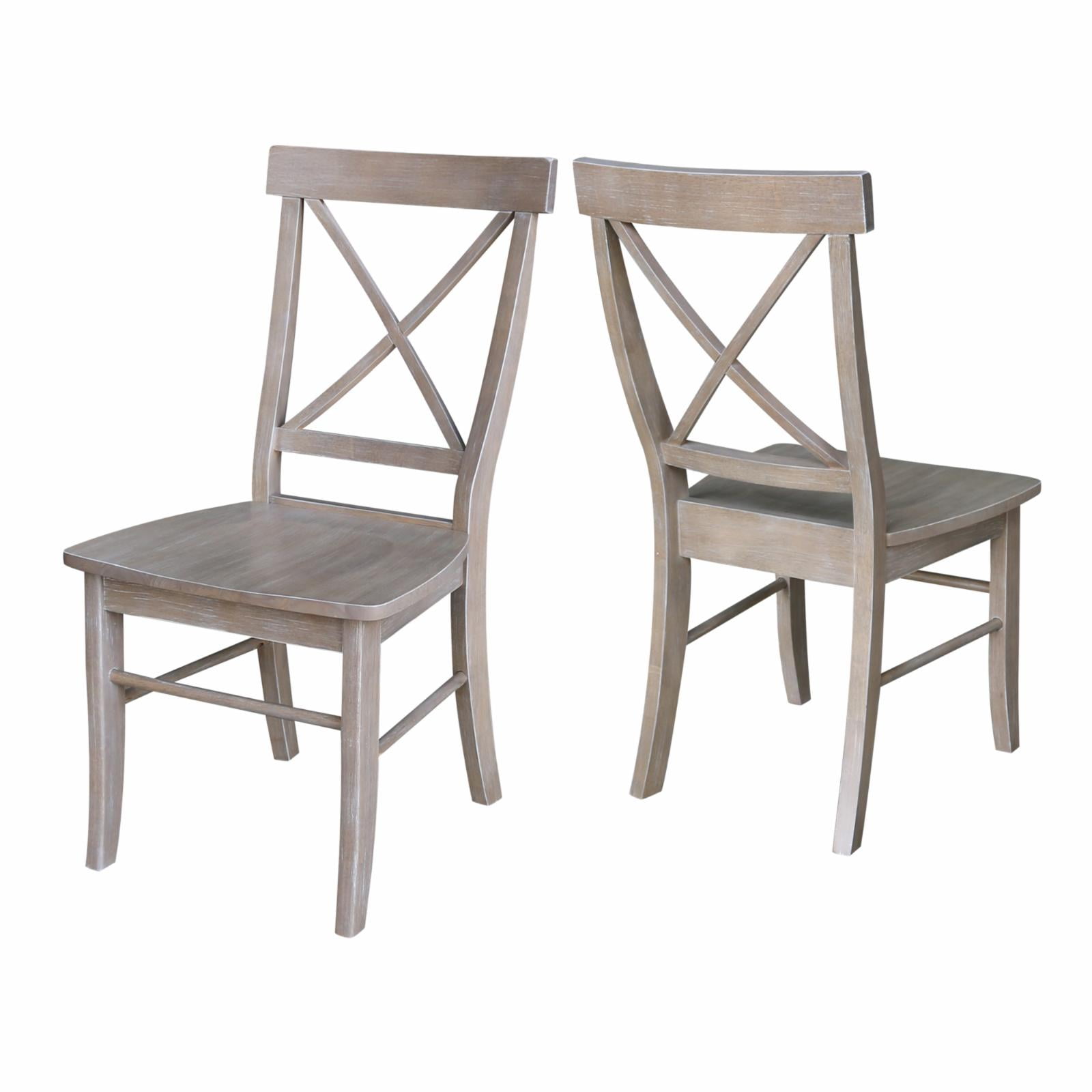 Washed Gray Taupe Solid Wood X-Back Dining Chairs, Set of 2