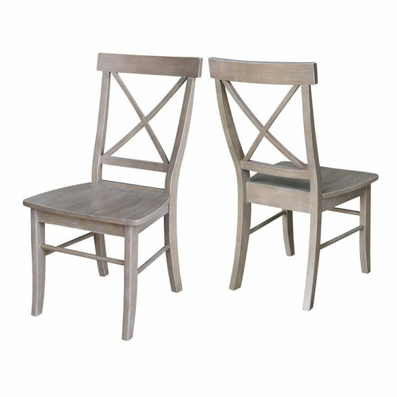 International Concepts Set of Two X-Back Chairs with Solid Wood Seats in Washed Gray Taupe