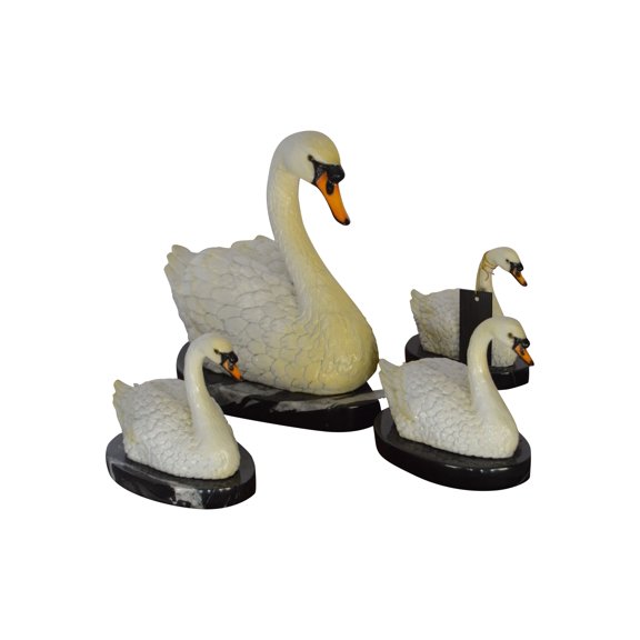Nifao Set of White Swans each on Mable Base bronze statue Home Decor Sculpture, 9"L x 18"W x 15"H