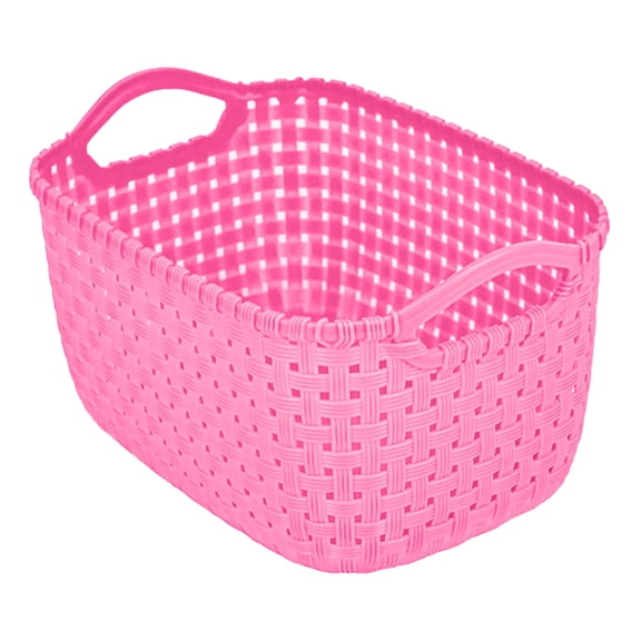 Set of Woven Pattern Storage Baskets, Decorative Organizer Bins with Handles for Laundry, Toys, Blankets & Home Organization(Pink,Regular)