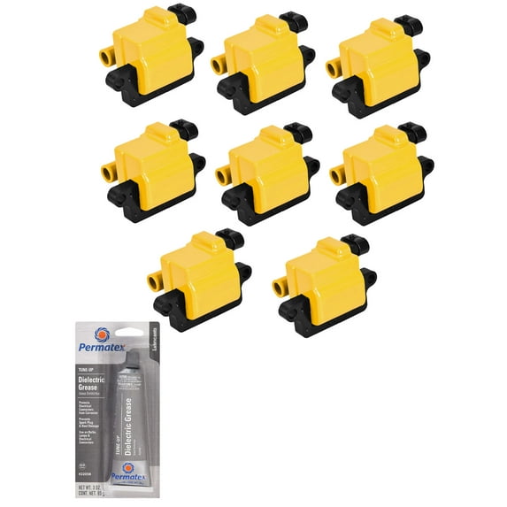 Set of Yellow Ignition Coils and Tune-Up Grease Compatible with 2005-2006 GMC Sierra 1500 HD 6.0L V8 5967cc 364ci Replacement for UF271
