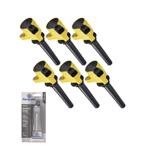 Set of Yellow Ignition Coils and Tune-Up Grease Compatible with 2005-2007 Mercury Montego 3.0L V6 2968cc 181ci Replacement for FD502