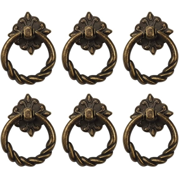 Set of antique brass drip ring knobs for dresser drawers