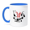 thumbnail image 1 of 3dRose, Set of musical instruments. Black, red notes. Stylish letter W, 15oz Two-Tone Blue Mug, 1 of 3