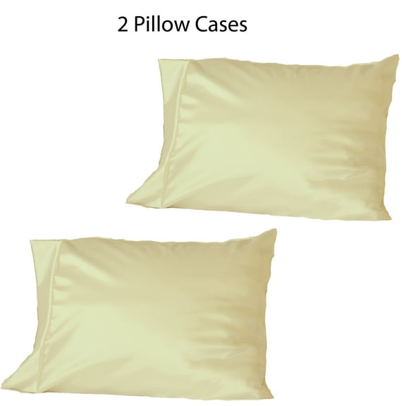 Set of two (2) Beige Soft 100% Satin Pillowcases: Standard Queen, 20" x 32"