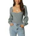 thumbnail image 1 of INSPIRE CHIC Women's Bishop Long Sleeve Square Neck Stretch Ribbed Knit Slim Fit Solid Crop Sweater Top S Gray, 1 of 7