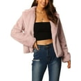 thumbnail image 1 of Women's Cropped Faux Fur Coat Fashion Winter Open Front Jacket Notch Lapel Long Sleeve Fluffy Coat S Dusty Pink, 1 of 7