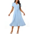 thumbnail image 1 of INSPIRE CHIC Women's 2024 Casual Short Sleeve Wrap V Neck Flowy Pleated Midi Dress with Belt, 1 of 5