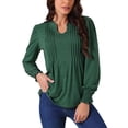 thumbnail image 1 of INSPIRE CHIC Women's V Neck Long Sleeve T Shirts Pleated Casual Tunic Blouse Tops, 1 of 5