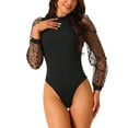 thumbnail image 1 of INSPIRE CHIC Women's Mock Neck Bodysuit Elegant Polka Dot Long Mesh Sheer Sleeve Slim Fit Bodysuits S Black, 1 of 5