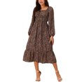 thumbnail image 1 of INSPIRE CHIC Women's Boho Dresses Square Neck Long Sleeve Floral Flowy Midi Casual Vacation Sundress, 1 of 4