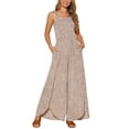 thumbnail image 1 of INSPIRE CHIC Women's Jumpsuit Square Neck Smocked Sleeveless Split Wide Leg Romper L Brown, 1 of 6
