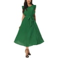 thumbnail image 1 of INSPIRE CHIC Women's Casual Midi Dress Ruffle Sleeveless Crewneck Pleated Flowy Belted Dresses S Green, 1 of 6