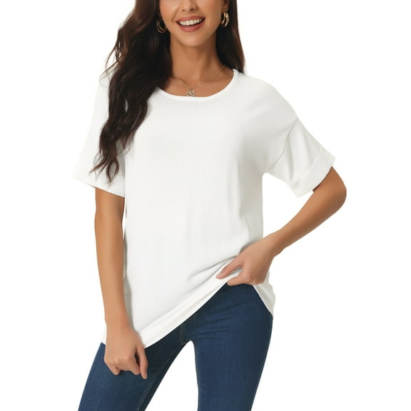 INSPIRE CHIC Women's Casual Short Sleeve T Shirts Basic Summer Knit Tops Loose Solid Color Blouse S White