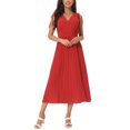 thumbnail image 1 of INSPIRE CHIC Women's Casual Sleeveless High Waist V Neck Flowy Ruffle Pleated Midi Dress, 1 of 5