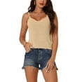 thumbnail image 1 of INSPIRE CHIC Women's Casual Sleeveless Ribbed Knit Tank Top Crop Spaghetti Strap Camisole Vest Tops Khaki S, 1 of 5