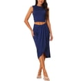 thumbnail image 1 of INSPIRE CHIC Women's Casual Sleeveless Summer Two Piece Outfits Crop Top and Side Split Draped Ruched Skirt Set Solid Suiting Blue L, 1 of 5