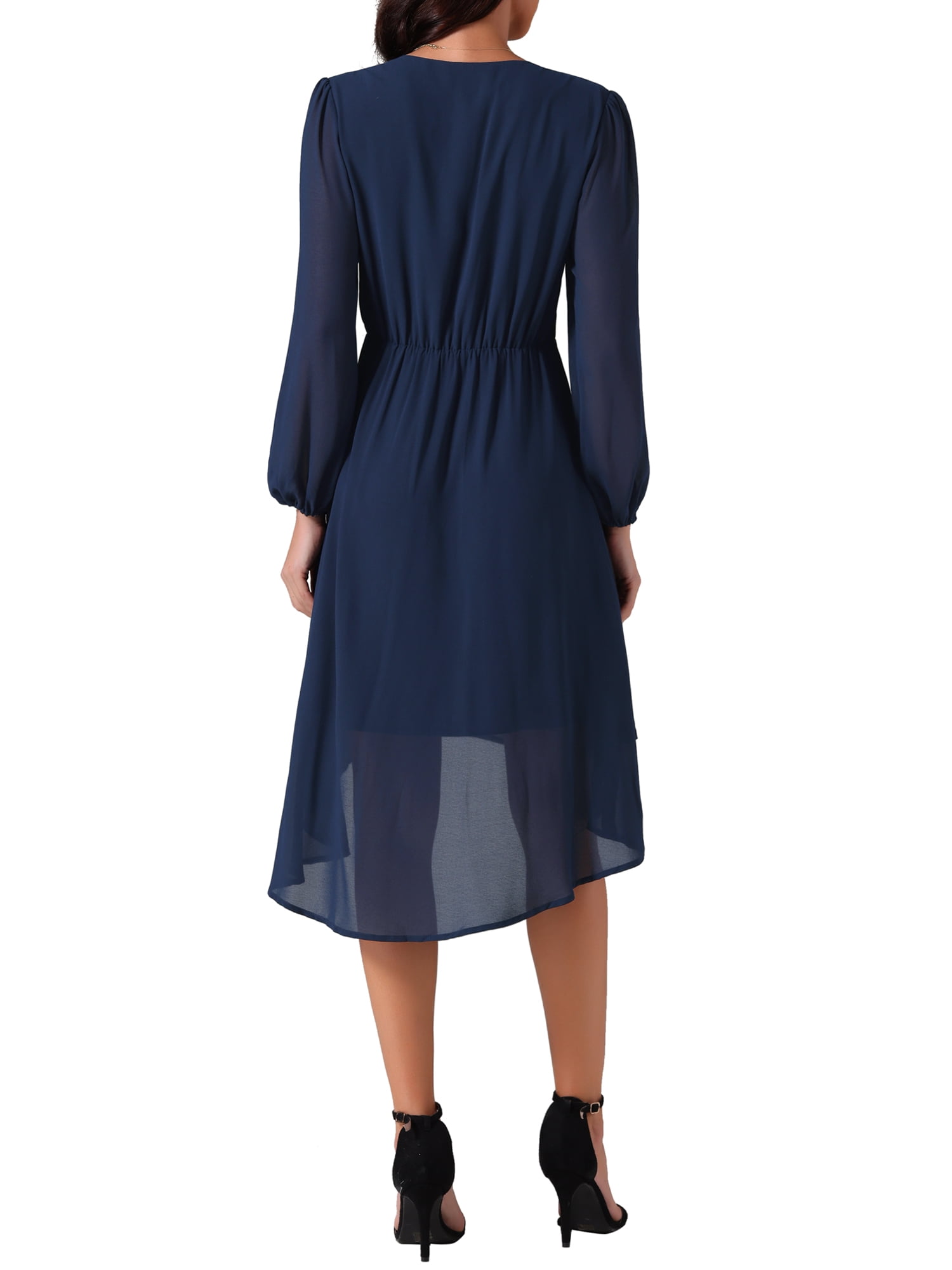 Long Chiffon Dress with V Neck & Pleated Upper Bodice Plum