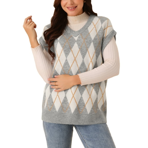 INSPIRE CHIC Women's Contrast Color Sweater Vest V Neck Sleeveless Knit Loose Pullover Sweater Tops