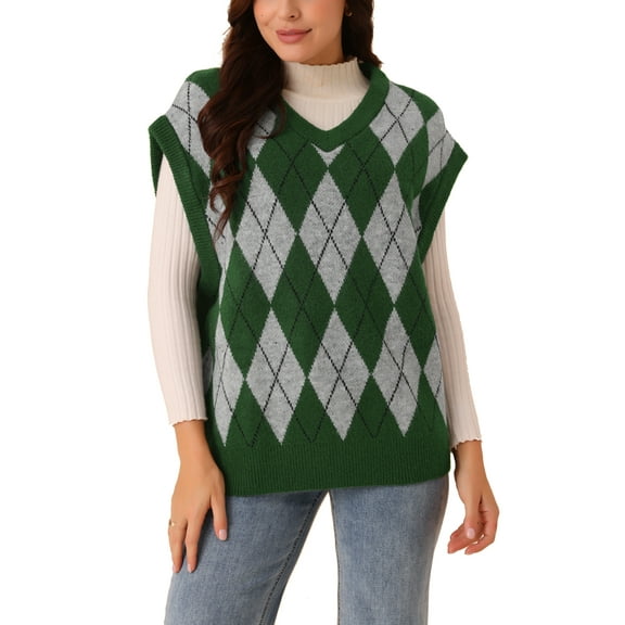 INSPIRE CHIC Women's Contrast Color Sweater Vest V Neck Sleeveless Knit Loose Pullover Sweater Tops