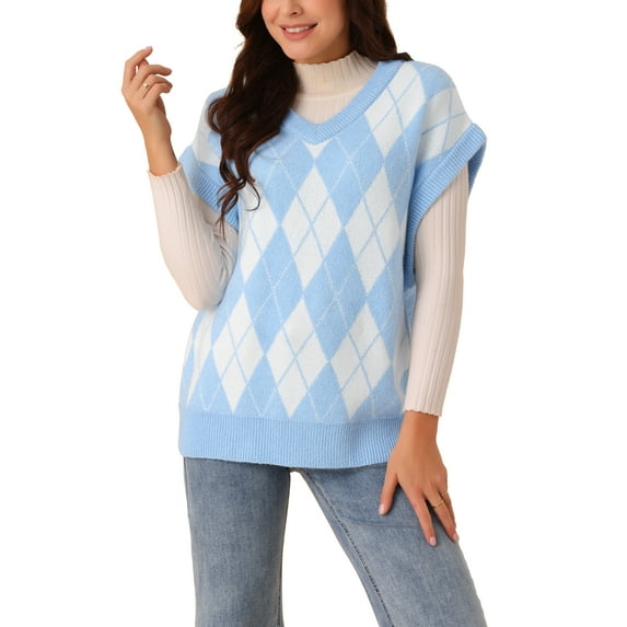 INSPIRE CHIC Women's Contrast Color Sweater Vest V Neck Sleeveless Knit Loose Pullover Sweater Tops