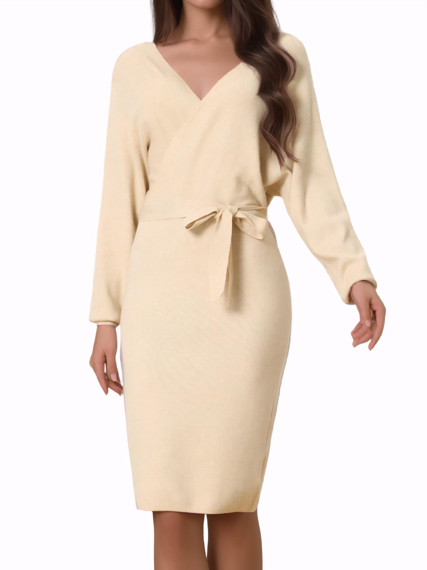 belted midi sweater dress Womens Chunky Ribbed Tie Waist Midi Sweater Dress Sand