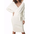 thumbnail image 1 of INSPIRE CHIC Women's Midi Dress Deep V Neck Batwing Long Sleeve Belted Wrap Sweater Dress L White, 1 of 6