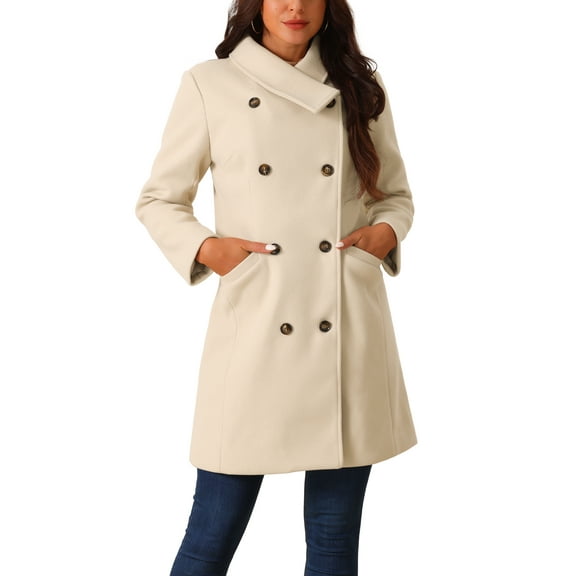 INSPIRE CHIC Women's Double Breasted Peacoat Fashion Winter Outwear Casual Collar Jackets with Pockets