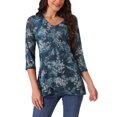 thumbnail image 1 of INSPIRE CHIC Women's Dressy Casual 3/4 Sleeve Floral Blouse Irregular Hem V Neck Mesh Shirt Double Layered Tunic Tops, 1 of 5