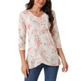 thumbnail image 1 of INSPIRE CHIC Women's Dressy Casual 3/4 Sleeve Floral Blouse Irregular Hem V Neck Mesh Shirt Double Layered Tunic Tops, 1 of 5