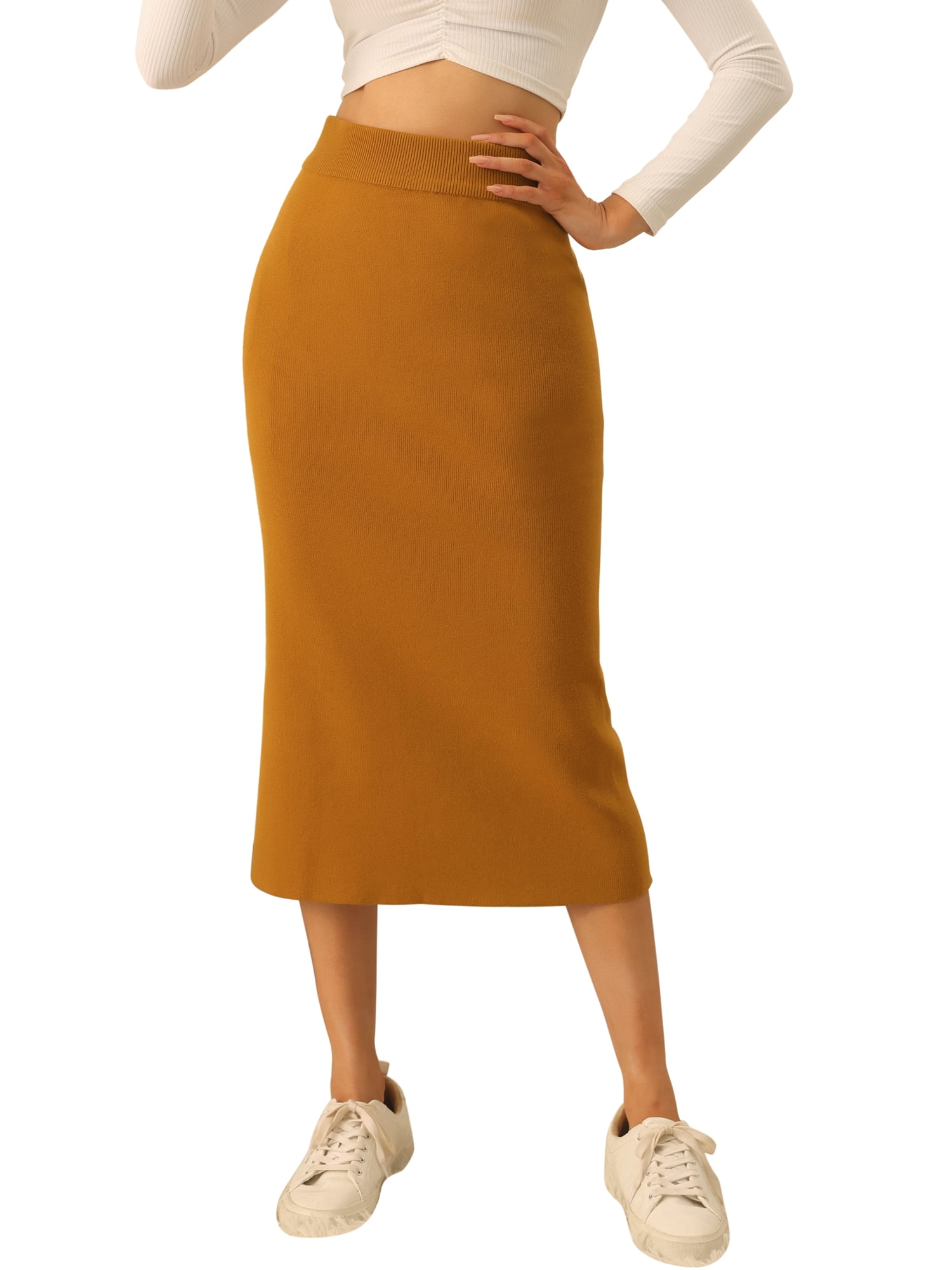 Seta T Women's Elastic High Waist Slit Hem Stretchy Classic
