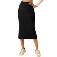 thumbnail image 1 of INSPIRE CHIC Women's Elastic High Waist Slit Hem Stretchy Classic Midi Skirts M Black, 1 of 6