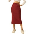 thumbnail image 1 of INSPIRE CHIC Women's Elastic High Waist Slit Hem Stretchy Classic Midi Skirts S Wine Red, 1 of 6