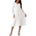 thumbnail image 1 of INSPIRE CHIC Women's Elegant Frilled Long Sleeve V Neck Casual Pleated Fit Flare A-Line Midi Dress M White, 1 of 5