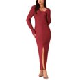 thumbnail image 1 of INSPIRE CHIC Women's Elegant Long Sleeve Round Neck Slit Hem Fall Knit Maxi Cocktail Party Dress, 1 of 4