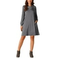 thumbnail image 1 of INSPIRE CHIC Women's Fall Casual Long Sleeve Tunic Top Dress Button Lapel Pullover Flowy Dress with Pockets, 1 of 5