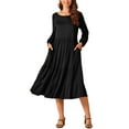 thumbnail image 1 of INSPIRE CHIC Women's Fall Casual Maxi Dresses Crewneck Flowy Tiered Boho Long Dress with Pockets, 1 of 4