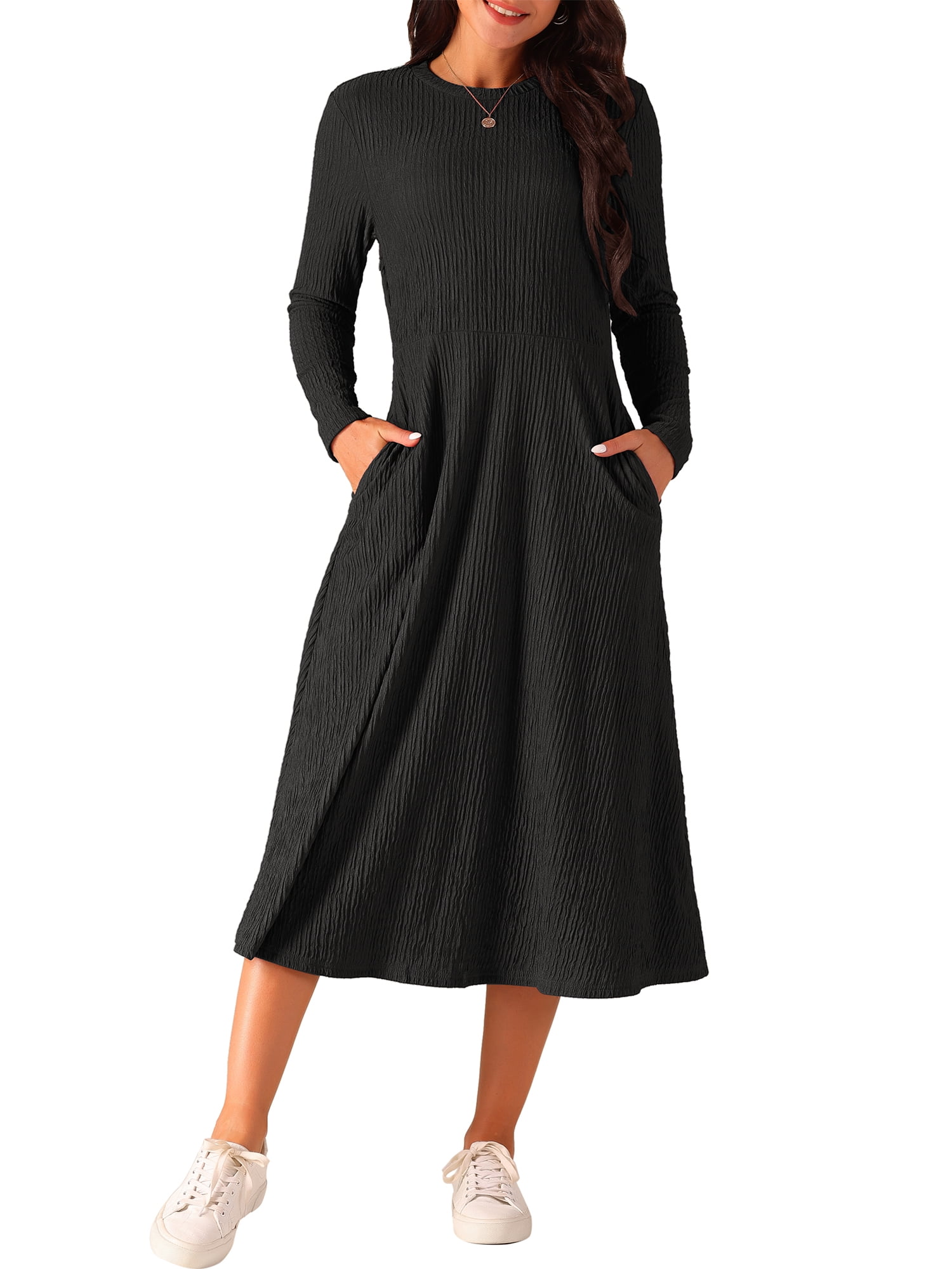 INSPIRE CHIC Women's Fall Dresses Long Sleeve Round Neck Knit A-Line