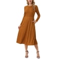 thumbnail image 1 of INSPIRE CHIC Women's Fall Dresses Long Sleeve Round Neck Knit A-Line Casual Midi Dress XL Caramel, 1 of 6