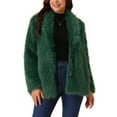 thumbnail image 1 of INSPIRE CHIC Women's Faux Fur Coat Long Sleeve Pockets Lapel Shaggy Warm Winter Overcoat Fluffy Jackets M Dark Green, 1 of 5
