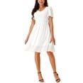 thumbnail image 1 of INSPIRE CHIC Women's Flowy Chiffon Dresses Summer Smocked V Neck Flutter Short Sleeve Ruffle Casual Mini Dress White S, 1 of 4