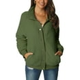 thumbnail image 1 of INSPIRE CHIC Women's Fluffy Fleece Two Pockets Long Sleeve Button Front Closure Casual Coat M Army Green, 1 of 6