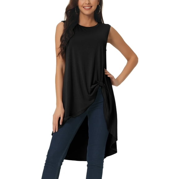 INSPIRE CHIC Women's High Low Hem Sleeveless Tunic Top Crewneck Dressy Casual Shirts