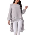 thumbnail image 1 of Women's High Low Tops Lantern Long Sleeve Round Neck Dressy Casual Chiffon Asymmetrical Tops Blouse M Grey, 1 of 5