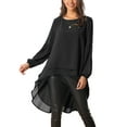 thumbnail image 1 of Women's High Low Tops Lantern Long Sleeve Round Neck Dressy Casual Chiffon Asymmetrical Tops Blouse S Black, 1 of 7
