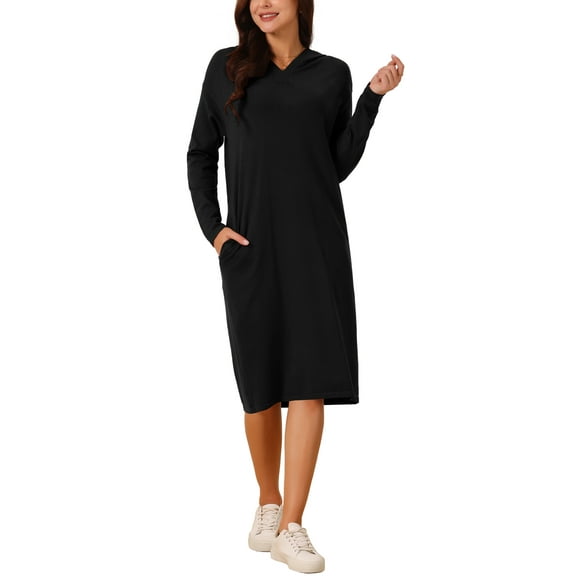 INSPIRE CHIC Women's Hoodie Dress Casual Pullover Sweater Long Sleeve Sweatshirts Midi Dress with Pocket